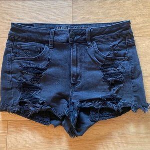 AE Washed Black Distressed High Rise Super Stretch Shortie
